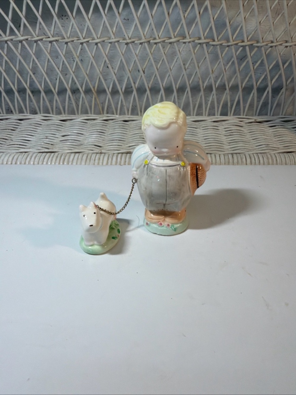 1980’s Michel & Co Porcelain Figurine Hand Painted boy Walking Dog Vintage Find